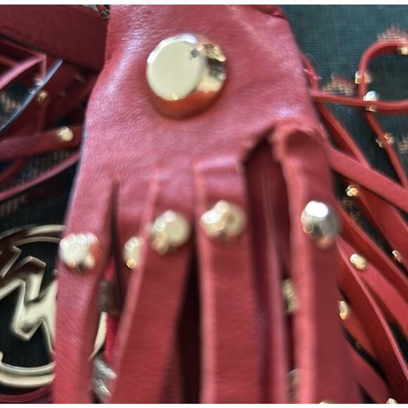 Michael Michael Kors Red and Gold Grommet Whipstitch Suede Fringe Rhea Crossbody - Picture 11 of 11